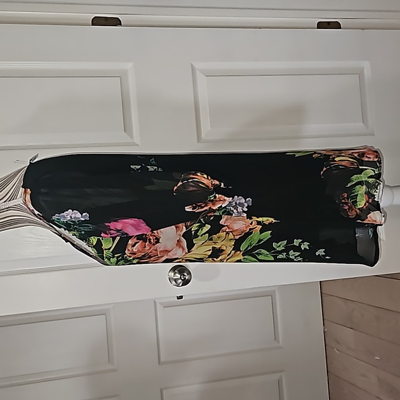 Choice Pretty Black Floral Chiffon Women Dress with Puff Sleeve Size L - Picture 7 of 9